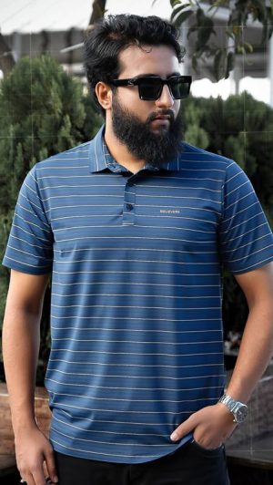 Platinum China Polo- Navy Stripe